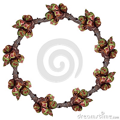 Wreath with spring branches Vector Illustration